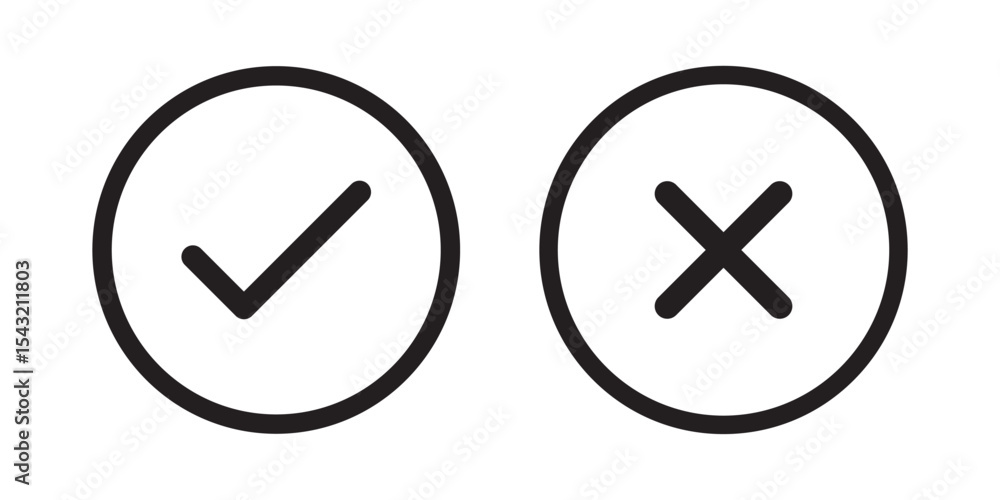Aufkleber check mark icons. green check mark and red cross mark icon set. green tick and red x. symbols of app