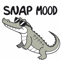 Cool crocodile wearing sunglasses snap mood cartoon illustration