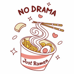 No drama just ramen cute cartoon illustration