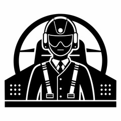 pilot in cockpit silhouette vector black on white background