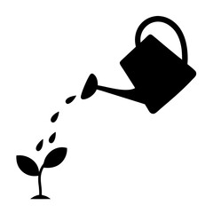 Watering Can Nurturing New Plant Growth in Monochrome Illustration