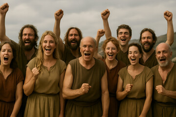 Group of Ancient Romans Cheering in Celebration