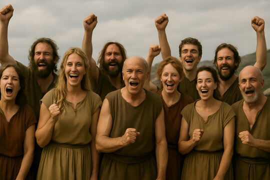 Group of Ancient Romans Cheering in Celebration - Powered by Adobe