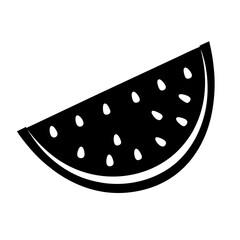 Stylized monochrome illustration of a watermelon slice with prominent seeds depicted