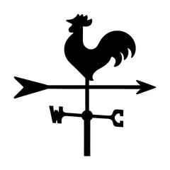 Silhouette of a rooster weather vane with directional wind indicators © Atique