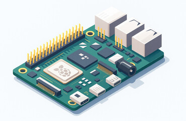 Raspberry Pi Circuit Board Detailed Isometric Illustration Green Technology Computer Hardware Microcontroller