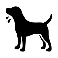 Silhouette of a dog sniffing with saliva droplets, rendered in black