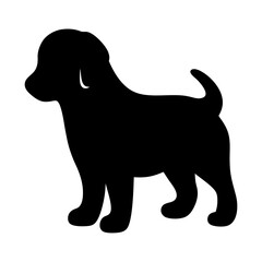 Silhouette of an Adorable Puppy Standing with Short Legs and Curly Tail