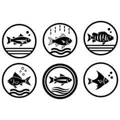 Set of Mountain Landscape Icons with Moon and Water Elements