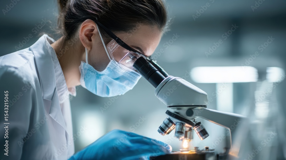 Aufkleber a focused scientist examining samples under a microscope in a modern laboratory setting.