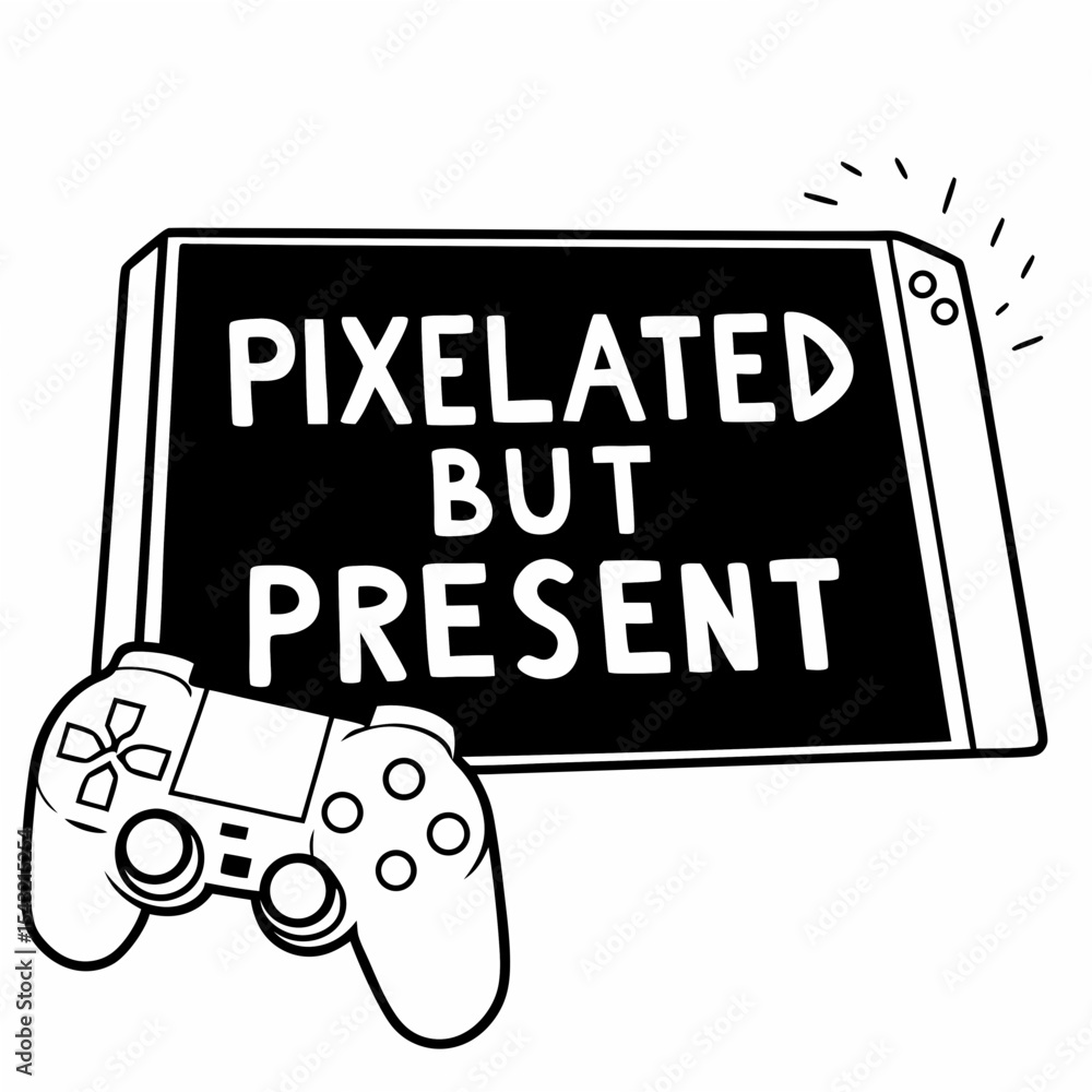 Poster pixelated but present gaming controller and console graphic design element
