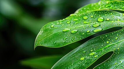 Serene Green Leaf with Dew Drops: Nature's Tranquility