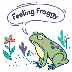 Happy frog feeling froggy in garden flowers grass