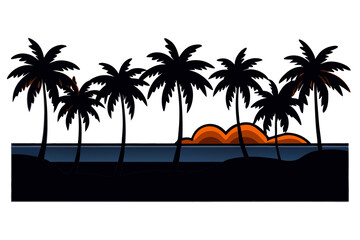 Modern Ocean Sunset Scene with Palm Trees and Colorful Sky