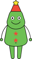 Cute Christmas Tree Character Clipart – Smiling Cartoon Holiday Tree with Star Hat and Decorations