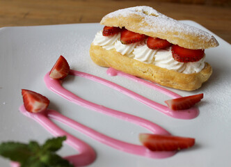 Delicious sweet bread with creamy filling and fresh fruit. A perfect treat, bursting with flavor...