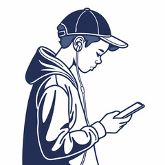 Teen boy wearing hoodie and baseball cap using smartphone