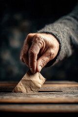 Hand placing ballot into ballot box during local elections in a quiet setting