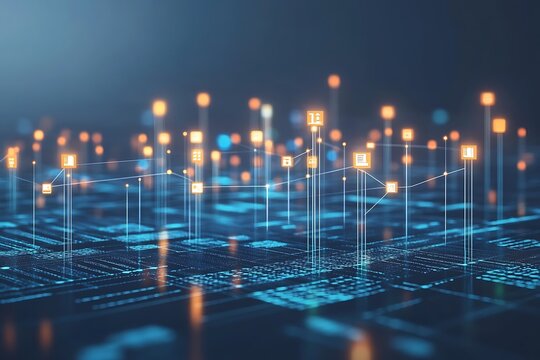 Digital network data connections with icons, data transmission and futuristic technology