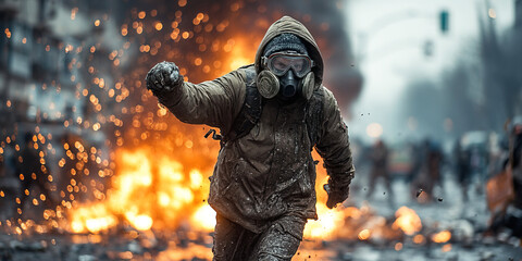 Protester throws Molotov cocktail during intense street conflict with police at night