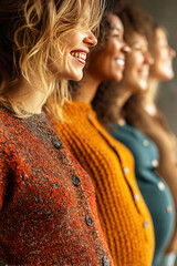 Close up view of smiling pregnant women showcasing joy and connection in a group setting