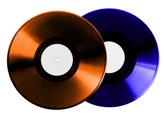 Two color vinyl records on white background