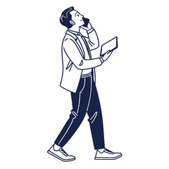 Businessman walking talking phone tablet digital device