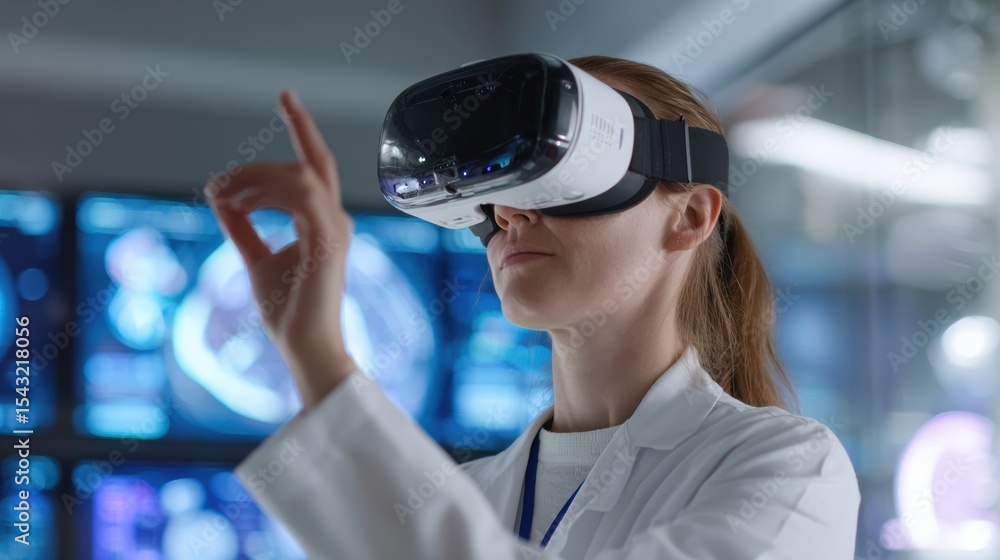 Poster a scientist using virtual reality technology for research and innovation in a modern laboratory sett