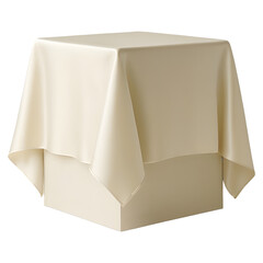 Perspective view of ivory fabric covering cube box clipping path PNG