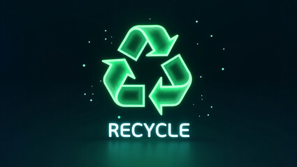 Glowing Green Recycle Symbol on Dark Background.