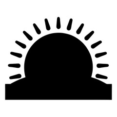 Stylized Black Silhouette of a Sun Rising Over a Horizon Line Illustration