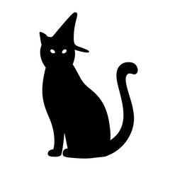 Silhouette of a Black Cat Wearing a Witch Hat for Halloween