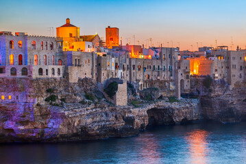 Puglia, Italy. Sunset scenery Polignano a Mare province of Bari, Apulia.