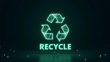 Glowing Green Recycle Symbol on Dark Background.