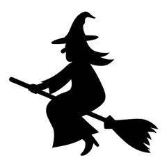 Silhouette of a witch flying on a broomstick, Halloween themed design