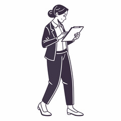 Businesswoman walking while reviewing documents clipboard