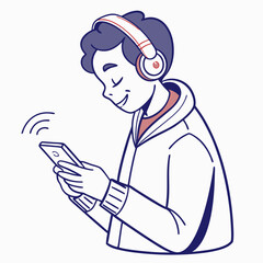 Happy young person listening music headphones smartphone