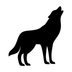 Silhouette of a Howling Wolf Standing Proudly on a White Background