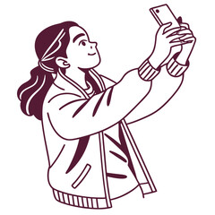 Young woman taking selfie with smartphone happy smiling girl