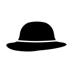 Simple black cloche hat with a white ribbon detail isolated on white