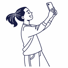 Girl taking selfie smartphone happy smiling young woman
