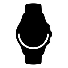 Modern wristwatch with digital display showing an abstract smile icon in black and white
