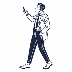 Professional man walking using smartphone transparent cutout