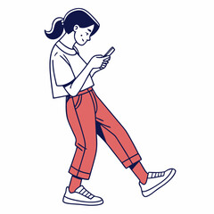 Young woman walking using smartphone mobile phone