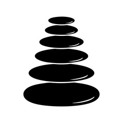 Balanced black stones stacked on top of each other in tranquil harmony