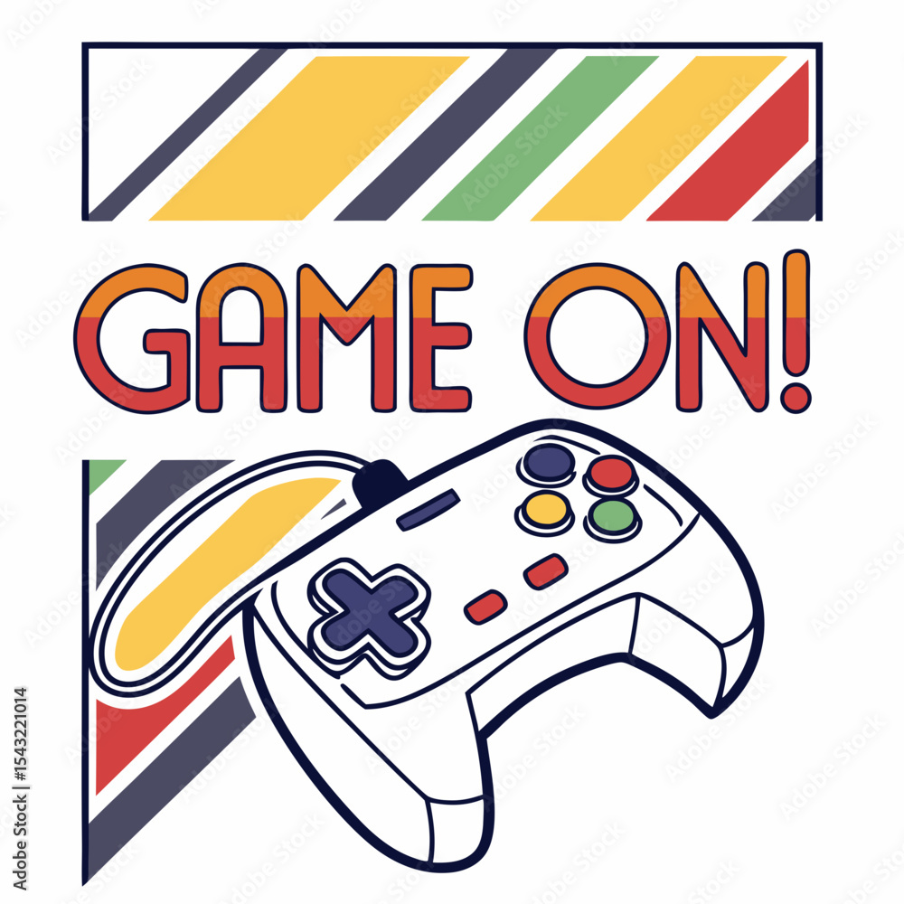 Poster retro game controller design game on colorful stripes