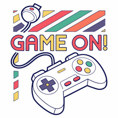 Retro game controller design game on colorful stripes 80s style