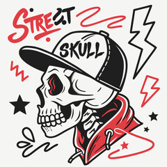 Streetwear skull design hip hop cap graphic illustration