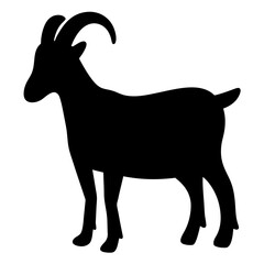 Silhouette of a majestic horned goat standing tall on a white background