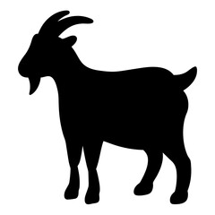 Black silhouette of a goat standing in profile view against white